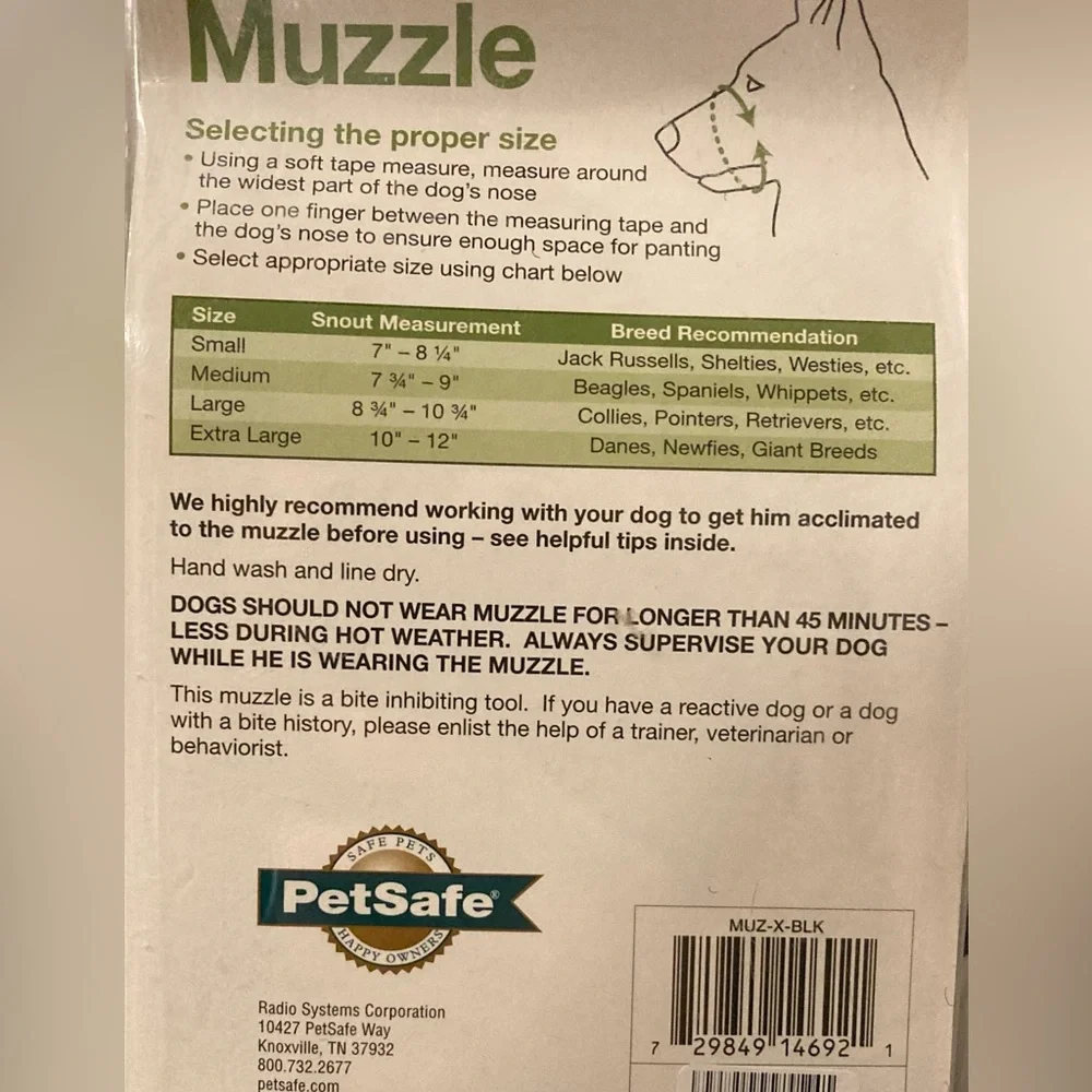 NIB Black Dog Muzzle By Pet Safe Size XL